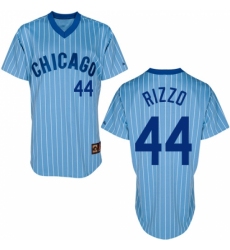 Men's Majestic Chicago Cubs #44 Anthony Rizzo Replica Blue/White Strip Cooperstown Throwback MLB Jersey