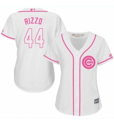 Women's Majestic Chicago Cubs #44 Anthony Rizzo Replica White Fashion MLB Jersey