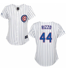 Women's Majestic Chicago Cubs #44 Anthony Rizzo Replica White/Blue Strip Fashion MLB Jersey