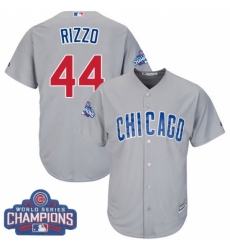 Youth Majestic Chicago Cubs #44 Anthony Rizzo Authentic Grey Road 2016 World Series Champions Cool Base MLB Jersey