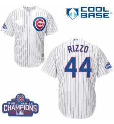 Youth Majestic Chicago Cubs #44 Anthony Rizzo Authentic White Home 2016 World Series Champions Cool Base MLB Jersey
