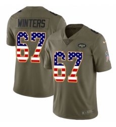 Men's Nike New York Jets #67 Brian Winters Limited Olive/USA Flag 2017 Salute to Service NFL Jersey