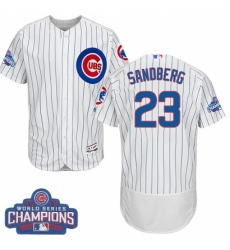 Men's Majestic Chicago Cubs #23 Ryne Sandberg White 2016 World Series Champions Flexbase Authentic Collection MLB Jersey