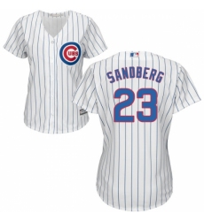 Women's Majestic Chicago Cubs #23 Ryne Sandberg Replica White/Blue Strip Fashion MLB Jersey