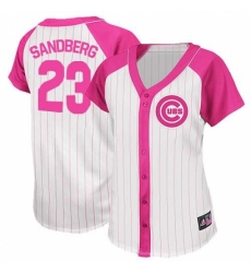 Women's Majestic Chicago Cubs #23 Ryne Sandberg Replica White/Pink Splash Fashion MLB Jersey
