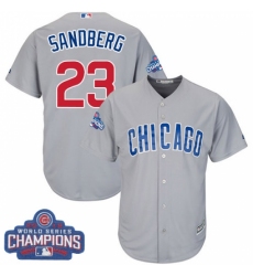 Youth Majestic Chicago Cubs #23 Ryne Sandberg Authentic Grey Road 2016 World Series Champions Cool Base MLB Jersey