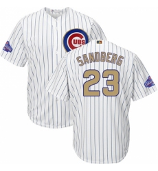 Youth Majestic Chicago Cubs #23 Ryne Sandberg Authentic White 2017 Gold Program Cool Base MLB Jersey