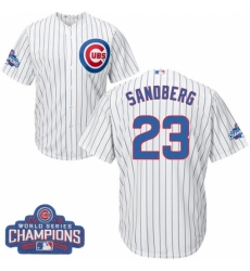 Youth Majestic Chicago Cubs #23 Ryne Sandberg Authentic White Home 2016 World Series Champions Cool Base MLB Jersey