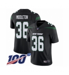 Men's New York Jets #36 Doug Middleton Black Alternate Vapor Untouchable Limited Player 100th Season Football Jersey
