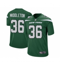 Men's New York Jets #36 Doug Middleton Game Green Team Color Football Jersey
