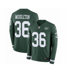 Men's Nike New York Jets #36 Doug Middleton Limited Green Therma Long Sleeve NFL Jersey