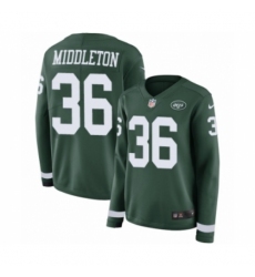 Women's Nike New York Jets #36 Doug Middleton Limited Green Therma Long Sleeve NFL Jersey