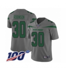 Men's New York Jets #30 Rashard Robinson Limited Gray Inverted Legend 100th Season Football Jersey