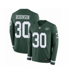 Men's Nike New York Jets #30 Rashard Robinson Limited Green Therma Long Sleeve NFL Jersey