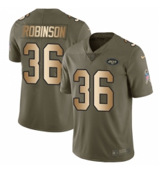 Men's Nike New York Jets #36 Rashard Robinson Limited Olive/Gold 2017 Salute to Service NFL Jersey