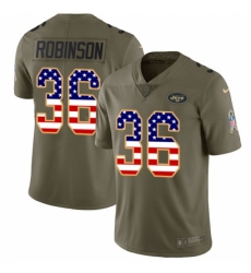 Men's Nike New York Jets #36 Rashard Robinson Limited Olive/USA Flag 2017 Salute to Service NFL Jersey