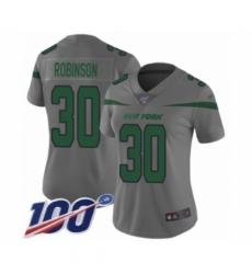 Women's New York Jets #30 Rashard Robinson Limited Gray Inverted Legend 100th Season Football Jersey