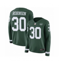 Women's Nike New York Jets #30 Rashard Robinson Limited Green Therma Long Sleeve NFL Jersey