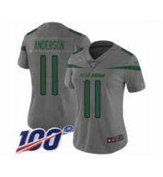 Women's New York Jets #11 Robby Anderson Limited Gray Inverted Legend 100th Season Football Jersey