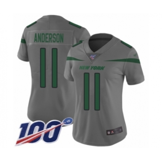 Women's New York Jets #11 Robby Anderson Limited Gray Inverted Legend 100th Season Football Jersey Women's New York Jets #11 Robby Anderson Limited Gray Inverted Legend 100th Season Football Jersey