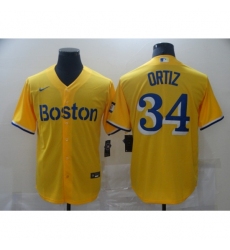 Men's Boston Red Sox #34 David Ortiz Nike Gold-Light Blue 2021 City Connect Replica Jersey