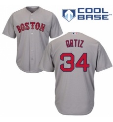 Men's Majestic Boston Red Sox #34 David Ortiz Replica Grey Road Cool Base MLB Jersey
