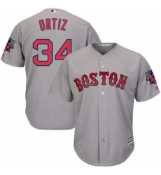 Men's Majestic Boston Red Sox #34 David Ortiz Replica Grey Road Retirement Patch Cool Base MLB Jersey