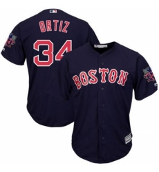 Men's Majestic Boston Red Sox #34 David Ortiz Replica Navy Blue Alternate Road Retirement Patch Cool Base MLB Jersey