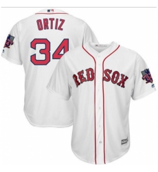Men's Majestic Boston Red Sox #34 David Ortiz Replica White Home Retirement Patch Cool Base MLB Jersey