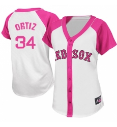 Women's Majestic Boston Red Sox #34 David Ortiz Replica White/Pink Splash Fashion MLB Jersey