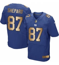Men's Nike New York Giants #87 Sterling Shepard Elite Blue/Gold Team Color NFL Jersey