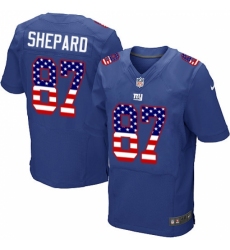 Men's Nike New York Giants #87 Sterling Shepard Elite Royal Blue Home USA Flag Fashion NFL Jersey