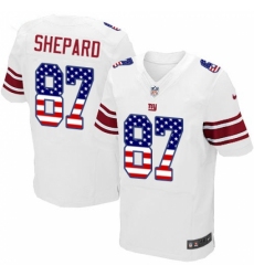 Men's Nike New York Giants #87 Sterling Shepard Elite White Road USA Flag Fashion NFL Jersey