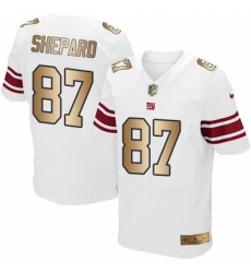 Men's Nike New York Giants #87 Sterling Shepard Elite White/Gold NFL Jersey