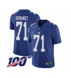 Men's New York Giants #71 Will Hernandez Royal Blue Team Color Vapor Untouchable Limited Player 100th Season Football Jersey