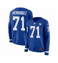 Women's Nike New York Giants #71 Will Hernandez Limited Royal Blue Therma Long Sleeve NFL Jersey
