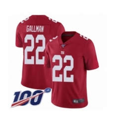 Men's New York Giants #22 Wayne Gallman Red Limited Red Inverted Legend 100th Season Football Jersey