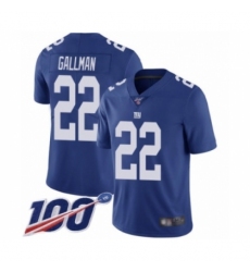 Men's New York Giants #22 Wayne Gallman Royal Blue Team Color Vapor Untouchable Limited Player 100th Season Football Jersey