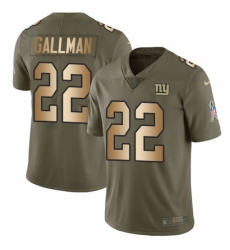 Men's Nike New York Giants #22 Wayne Gallman Limited Olive/Gold 2017 Salute to Service NFL Jersey