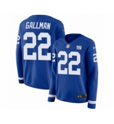 Women's Nike New York Giants #22 Wayne Gallman Limited Royal Blue Therma Long Sleeve NFL Jersey