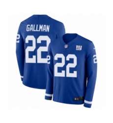 Youth Nike New York Giants #22 Wayne Gallman Limited Royal Blue Therma Long Sleeve NFL Jersey