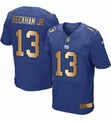 Men's Nike New York Giants #13 Odell Beckham Jr Elite Blue/Gold Team Color NFL Jersey