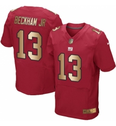 Men's Nike New York Giants #13 Odell Beckham Jr Elite Red/Gold Alternate NFL Jersey