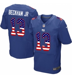 Men's Nike New York Giants #13 Odell Beckham Jr Elite Royal Blue Home USA Flag Fashion NFL Jersey