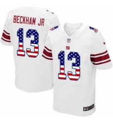 Men's Nike New York Giants #13 Odell Beckham Jr Elite White Road USA Flag Fashion NFL Jersey
