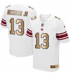 Men's Nike New York Giants #13 Odell Beckham Jr Elite White/Gold NFL Jersey