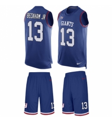 Men's Nike New York Giants #13 Odell Beckham Jr Limited Royal Blue Tank Top Suit NFL Jersey