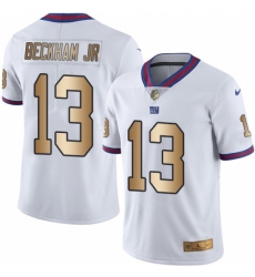 Men's Nike New York Giants #13 Odell Beckham Jr Limited White/Gold Rush NFL Jersey