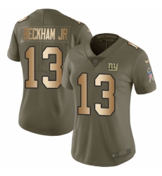 Women's Nike New York Giants #13 Odell Beckham Jr Limited Olive/Gold 2017 Salute to Service NFL Jersey