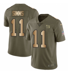 Men's Nike New York Giants #11 Phil Simms Limited Olive/Gold 2017 Salute to Service NFL Jersey